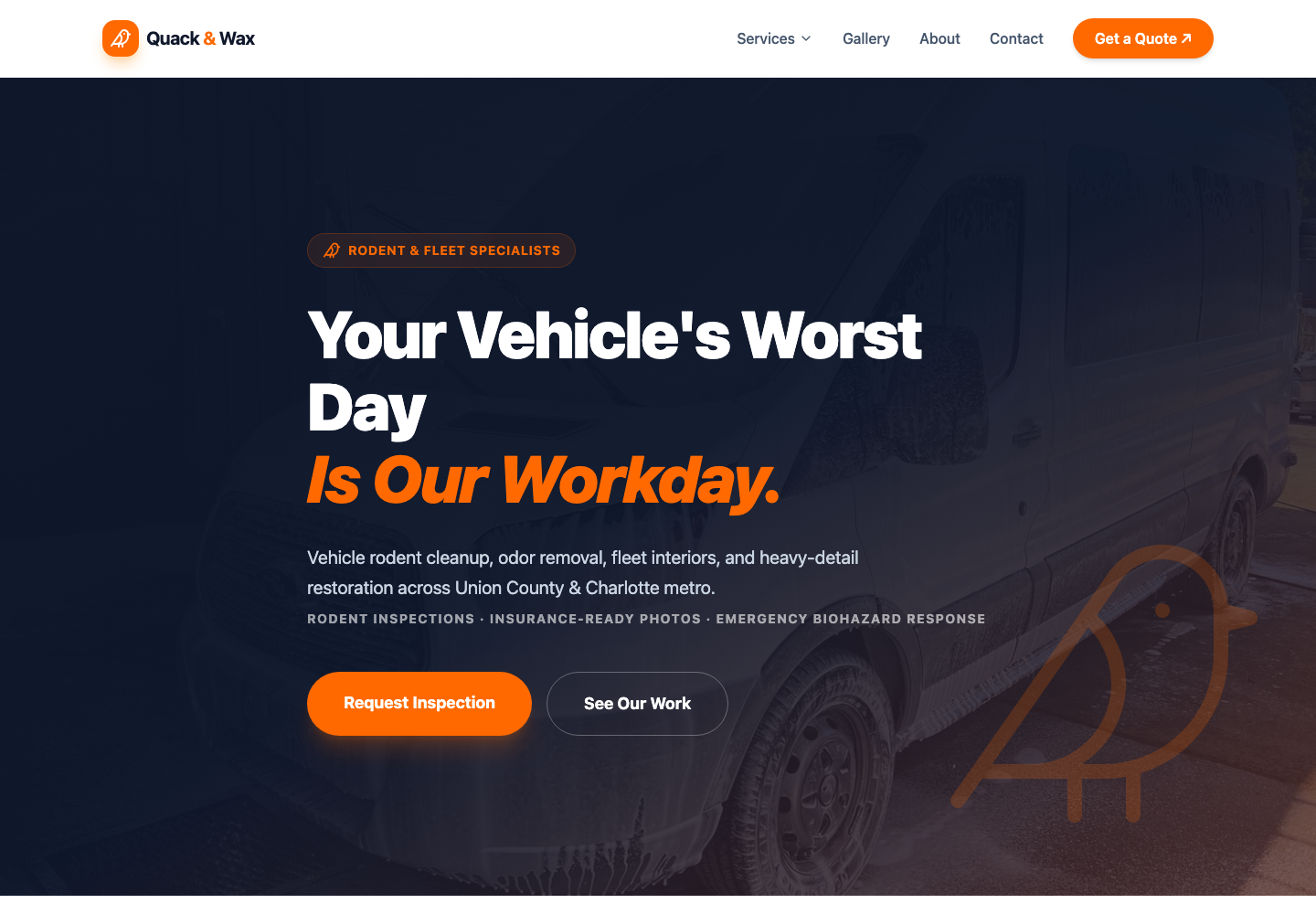 Quack & Wax website hero